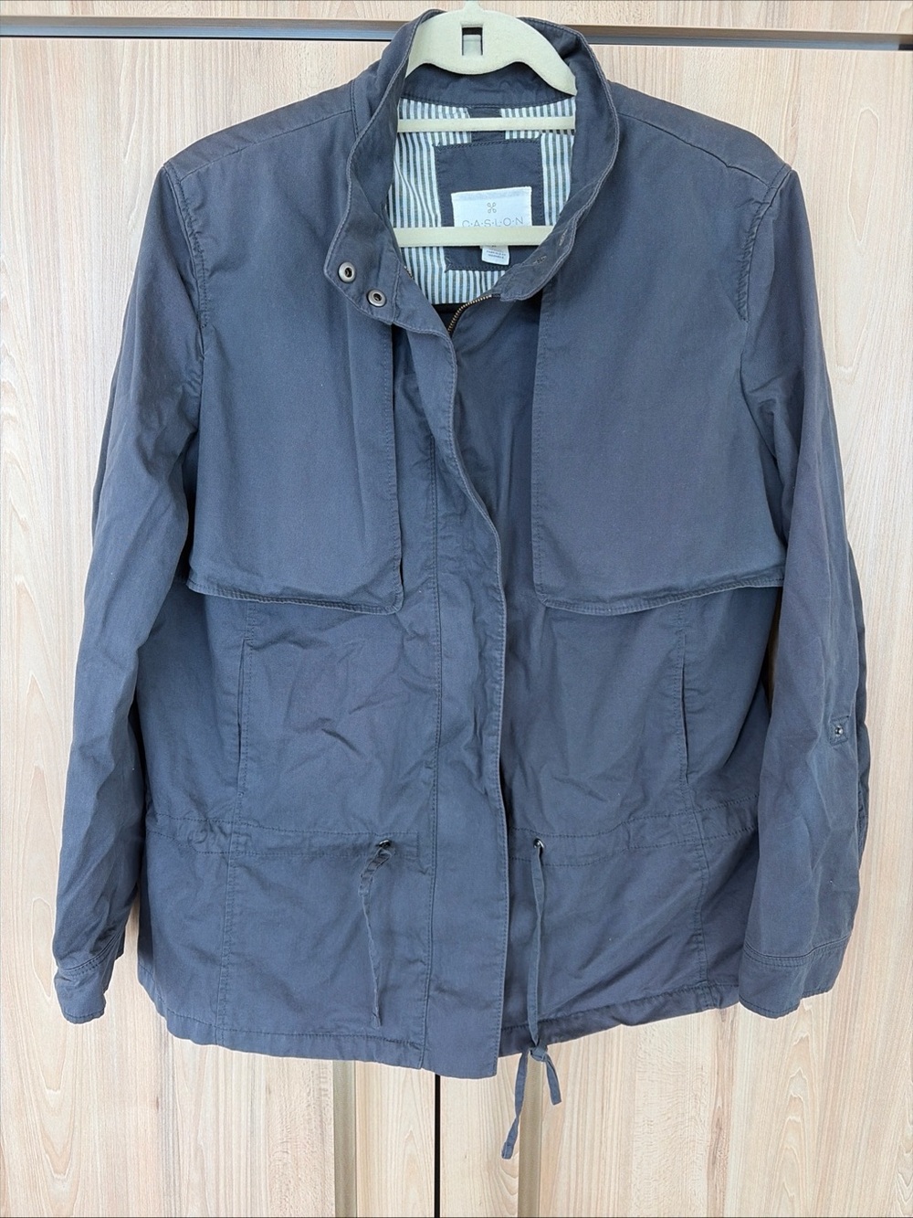 Caslon Nordstrom Women’s XL Gray Utility Jacket Cotton Zip Snap Funnel Neck
